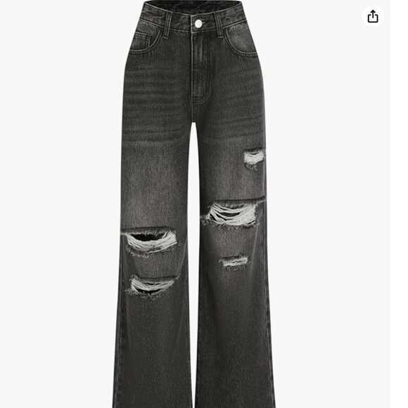NWT CIDER Women’s Ripped Jeans High Waisted Distressed Baggy Straight Wide Leg - Picture 1 of 7